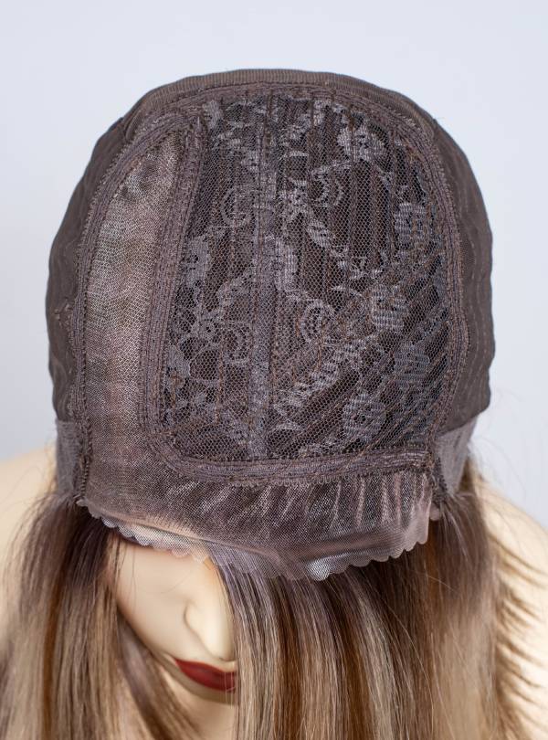 Blonde Highlight on Brown Bob Cut Small Hand Tied Synthetic Lace Wigs-SW003