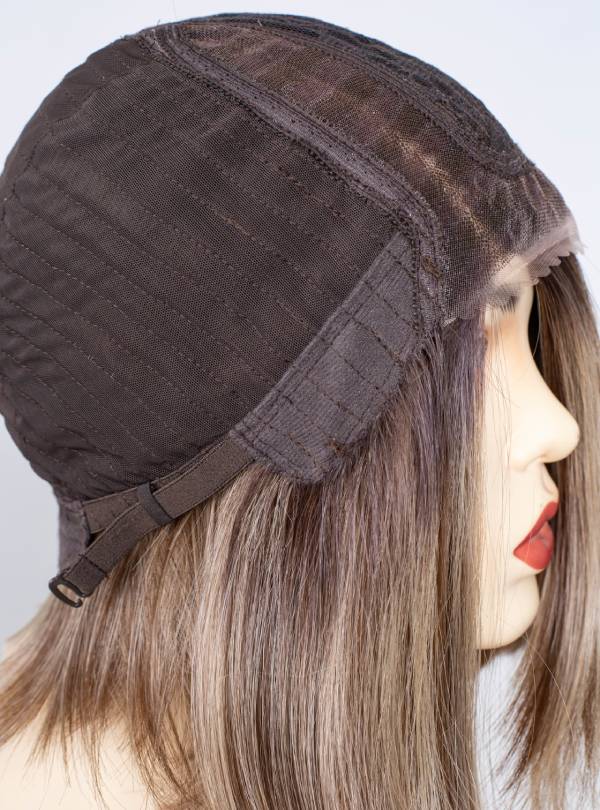 Blonde Highlight on Brown Bob Cut Small Hand Tied Synthetic Lace Wigs-SW003