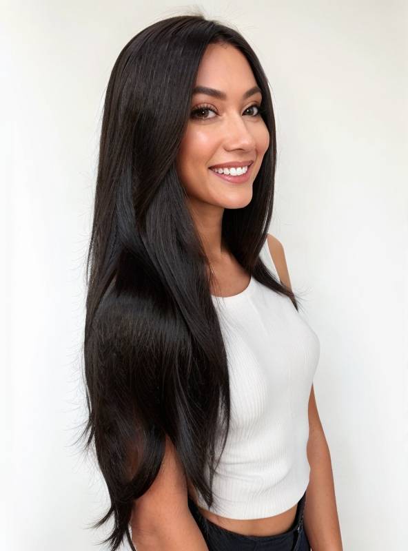 Long Straight Natural Black Lace Front Wigs