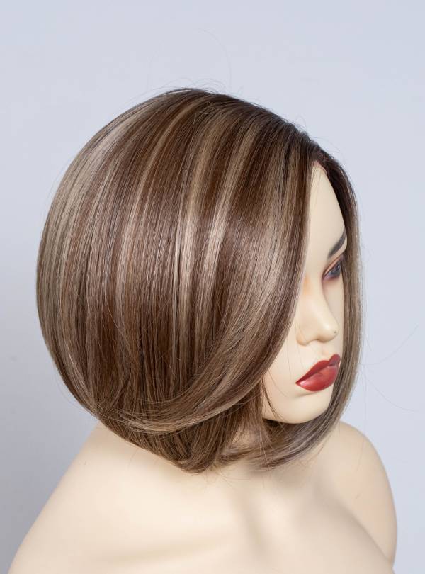Blonde Highlight on Brown Bob Cut Small Hand Tied Synthetic Lace Wigs-SW003