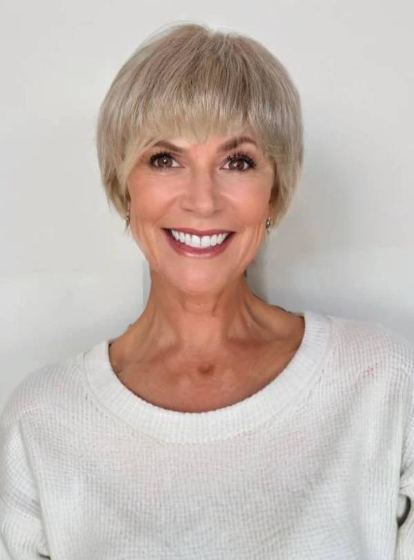 Platinum Blonde Short Cut Hand Tied Synthetic Lace Wigs-SW001