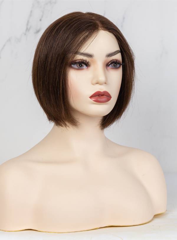 Brown Bob Cut Small Hand Tied Synthetic Lace Wigs-SW002