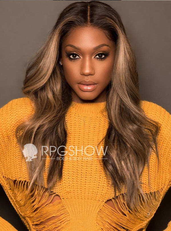 Anthony Cuts Long Middle Part Wavy Ash Blonde with Dark Roots Wig - AnthonyCuts029