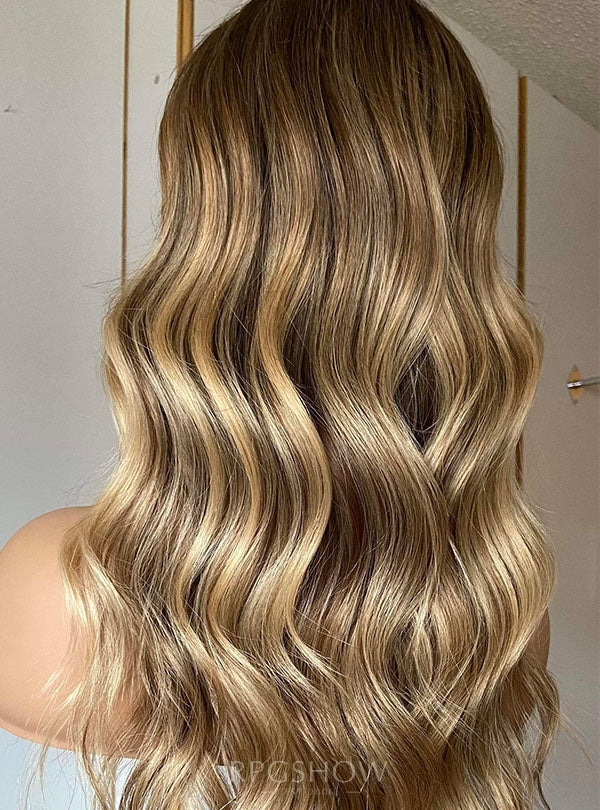 Long Wavy Golden Honey Blonde Balayage Glueless Fit 2.0 Lace Front Wigs - Sofiathewigstylist014