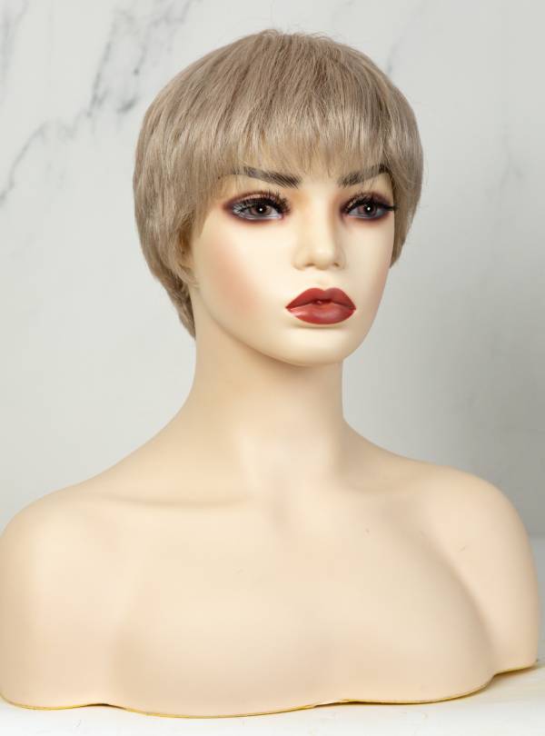 Platinum Blonde Short Cut Hand Tied Synthetic Lace Wigs-SW001