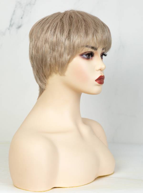 Platinum Blonde Short Cut Hand Tied Synthetic Lace Wigs-SW001
