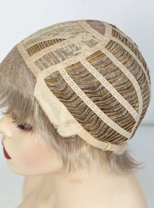 Platinum Blonde Short Cut Hand Tied Synthetic Lace Wigs-SW001