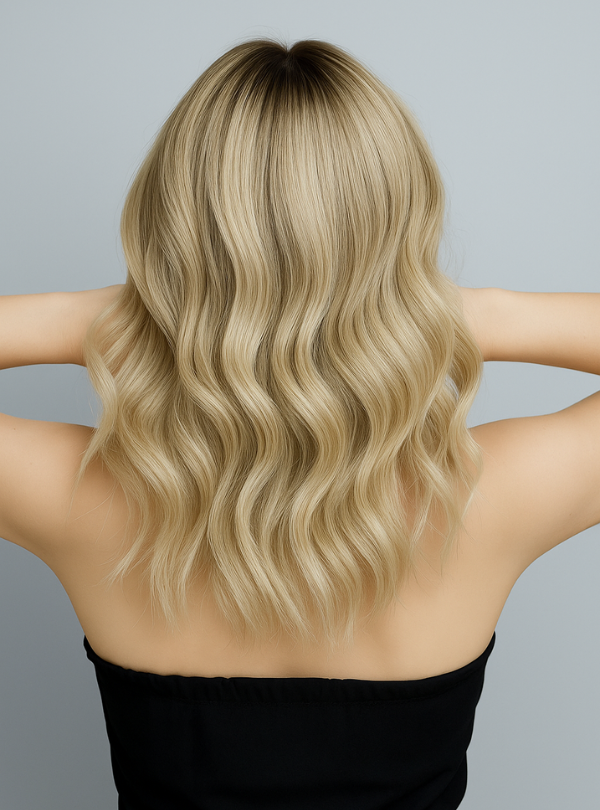 Middle Part Blonde Ombre Wavy Human Hair Lace Front Wigs