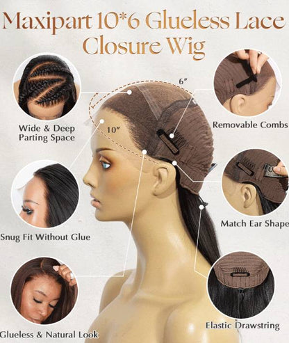 Middle Part Loose Curly Natural Human Hair 10x6 Lace Front Wigs - WigzbyCharise003