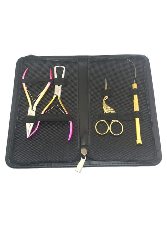 Hair Extension Tool Kit: Extension Pliers + Stainless Steel Bead Threader Hook + Mini Scissors