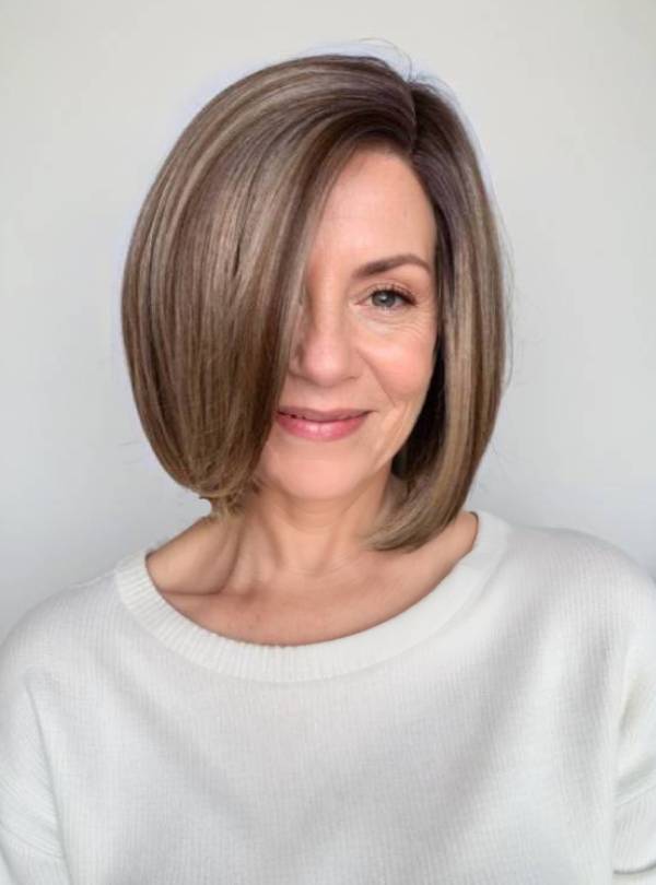 Blonde Highlight on Brown Bob Cut Small Hand Tied Synthetic Lace Wigs-SW003