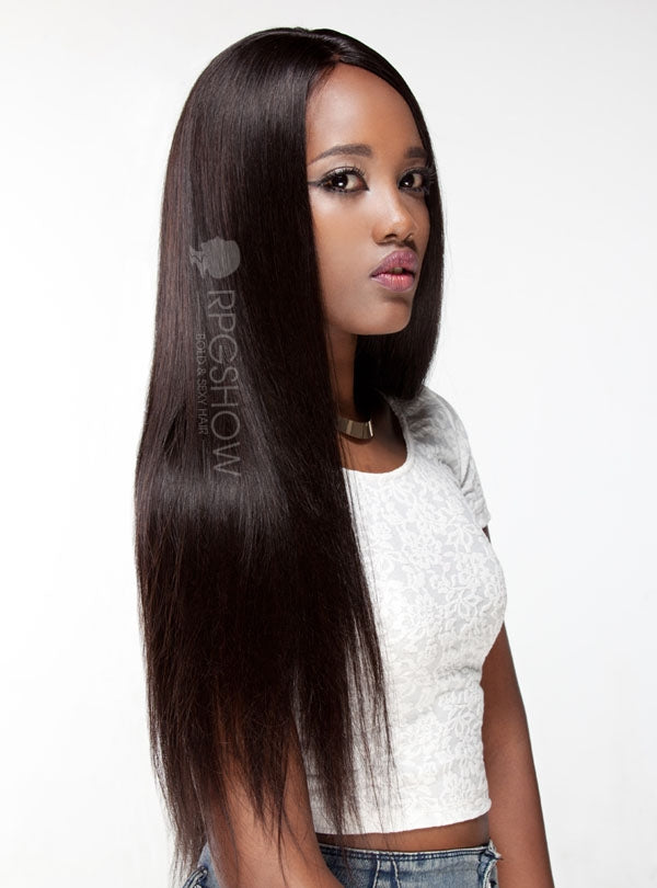 150% 13x6 Natural Black Lace Front Long Straight Wigs-LFS001