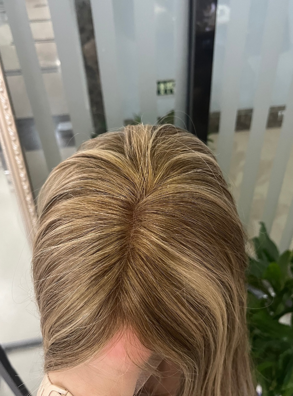 (Stock Unit) Ash Blonde Highlights 7x8 Lace Top Toppers Chinese Virgin Hair - WL58