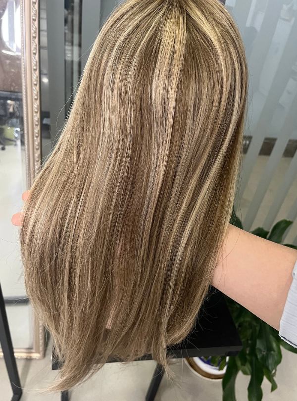 (Stock Unit) Ash Blonde Highlights 7x8 Lace Top Toppers Chinese Virgin Hair - WL58