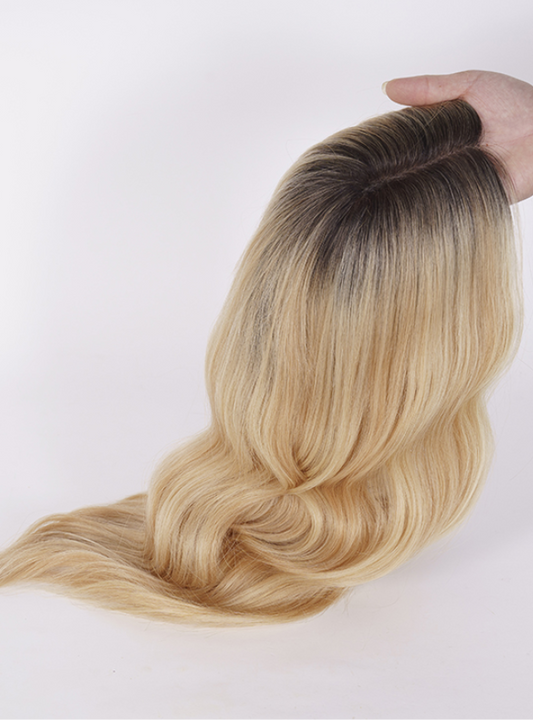 [Stock Unit] 6.5'' x 7'' Mono Top Topper Top Chinese Virgin Hair #Almond Frost