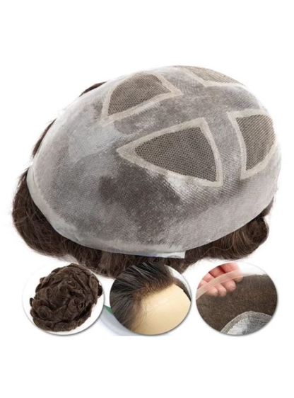 [Stock Unit] French Lace with Window-Shape Skin Base - Men's Toupee Hair System