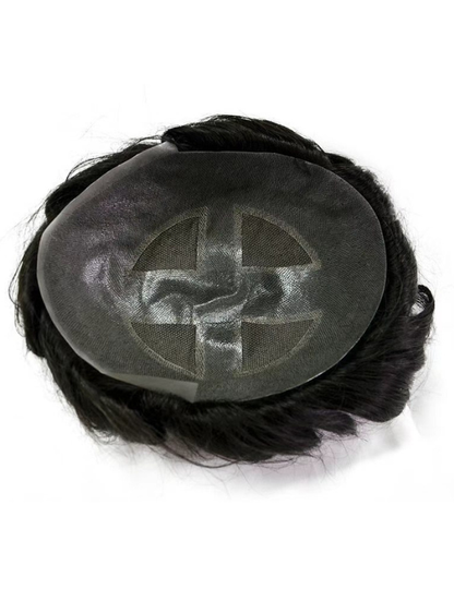 [Stock Unit] French Lace with Window-Shape Skin Base - Men's Toupee Hair System