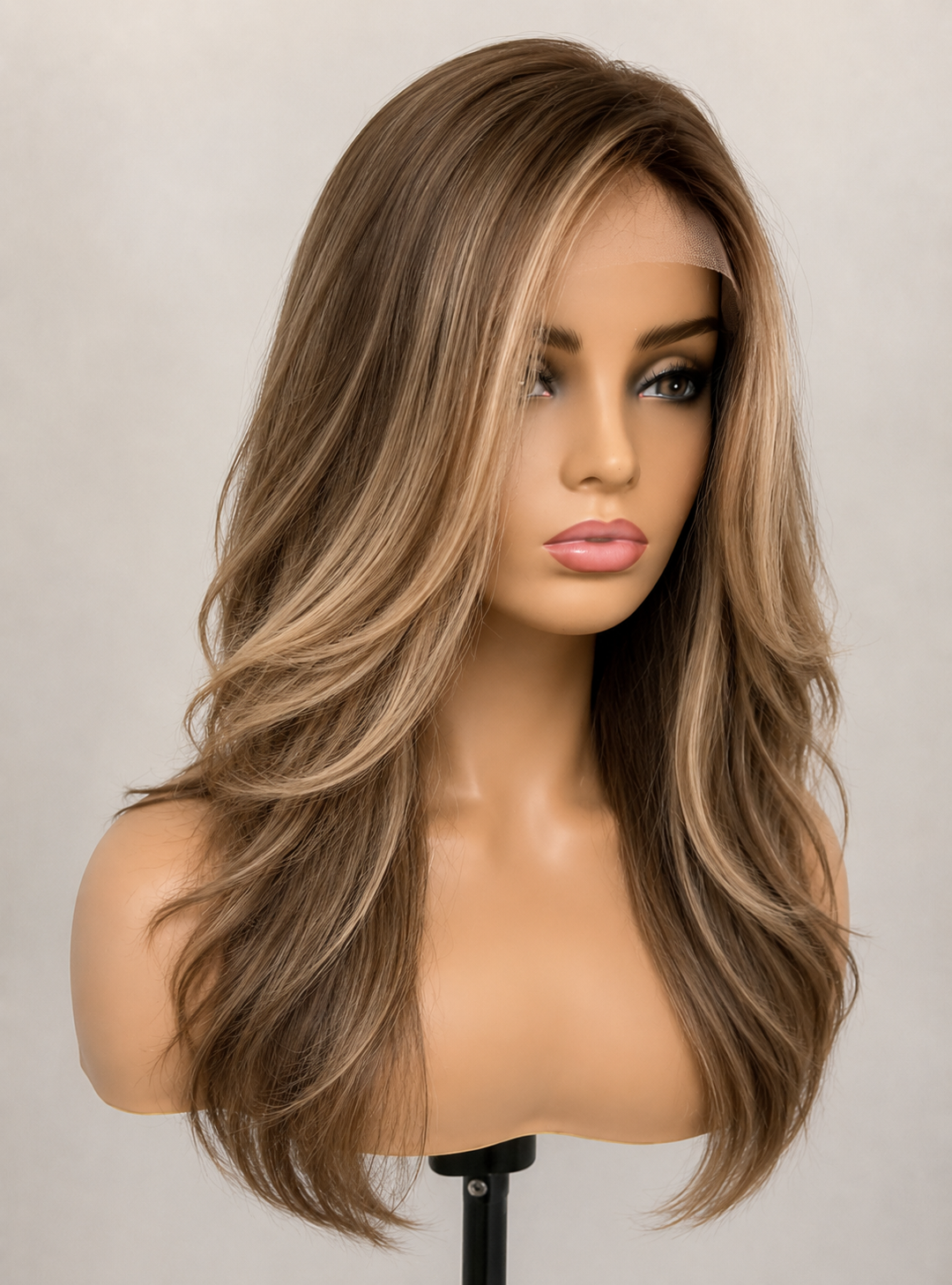 (Stock Unit) 16'' long Mushroom Blonde Balayage 7'' x 8'' Lace Top Toppers Chinese Virgin Hair - WL03