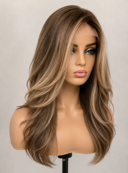 (Stock Unit) 16'' long Mushroom Blonde Balayage 7'' x 8'' Lace Top Toppers Chinese Virgin Hair - WL03
