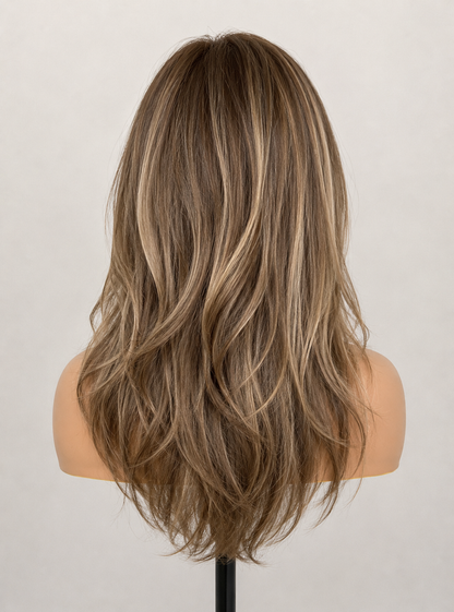 (Stock Unit) 16'' long Mushroom Blonde Balayage 7'' x 8'' Lace Top Toppers Chinese Virgin Hair - WL03