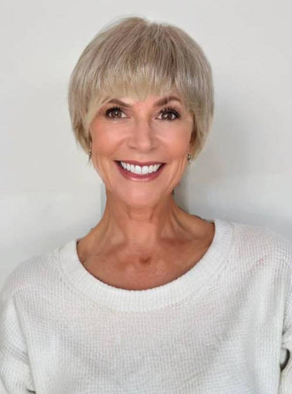 Platinum Blonde Short Cut Hand Tied Synthetic Lace Wigs-SW001