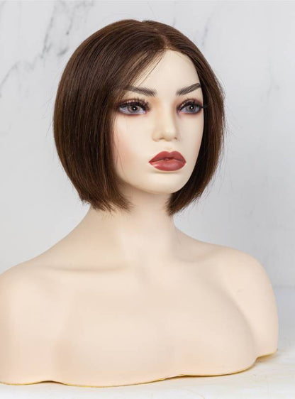 Brown Bob Cut Small Hand Tied Synthetic Lace Wigs-SW002