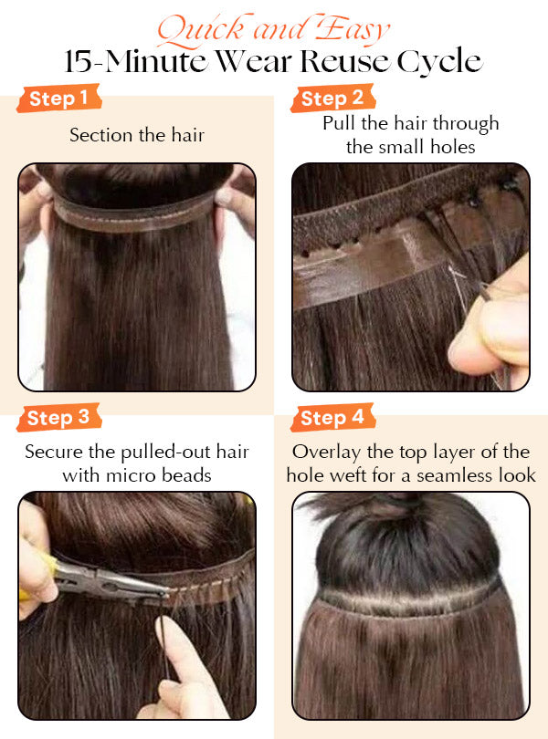 Invisible Hole PU Weft Extension Burmese Virgin Hair - Dark Color