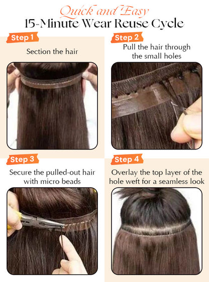 Invisible Hole PU Weft Extension Burmese Virgin Hair - Dark Color