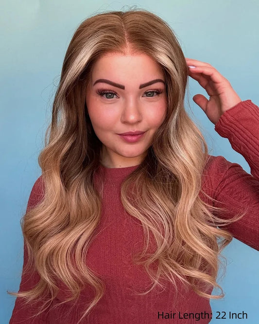 Zoe | 16" Blonde Balayage Body Wave Human Hair Swiss Lace Front Wig - WL36
