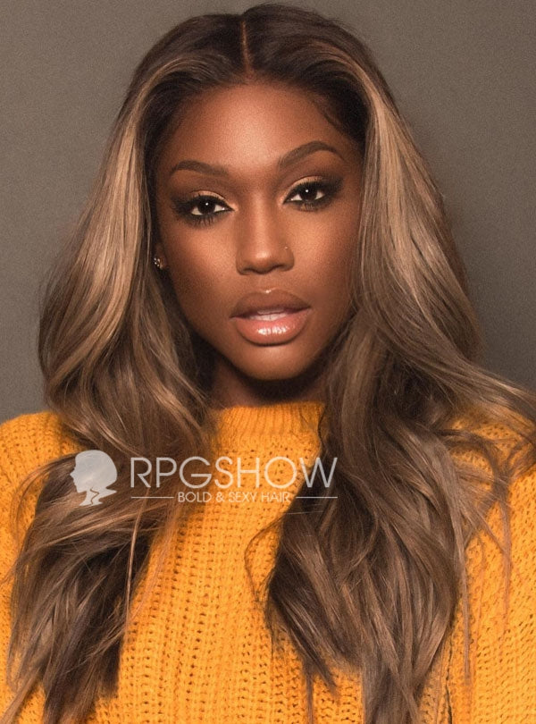 Anthony Cuts Long Middle Part Wavy Ash Blonde with Dark Roots Wig - AnthonyCuts029