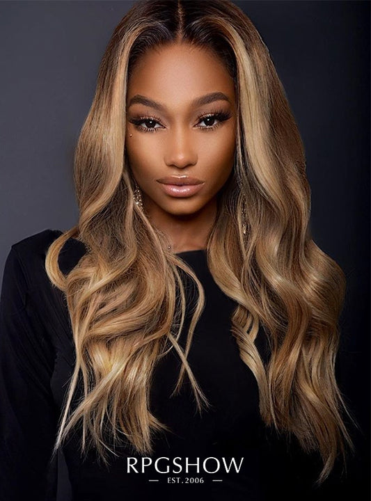 Anthony Cuts Long Middle Part Wavy Ash Blonde with Dark Roots Wig - AnthonyCuts029