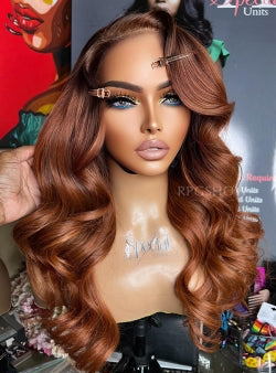 Long Side Part Wavy Copper Brown Hair Lace Front Wigs - Aspecialunits022