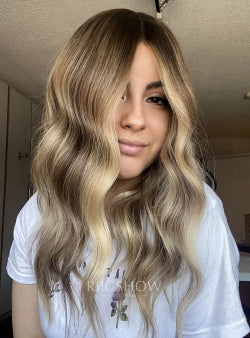 Blonde Highlights Mid Length Wavy 13x6 Lace Front Wigs - Sofiathewigstylist017
