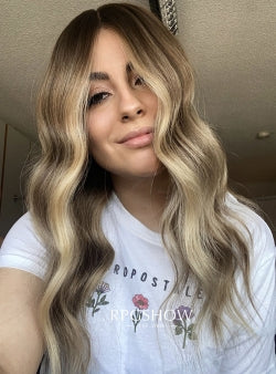 Blonde Highlights Mid Length Wavy 13x6 Lace Front Wigs - Sofiathewigstylist017