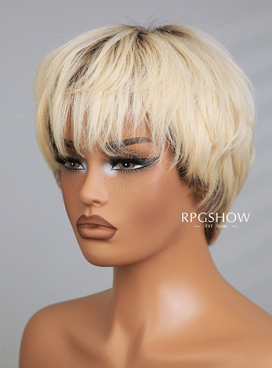 Blonde Long Pixie Haircuts Shaggy Cut Hair Lace Front Wig - Ashen008 - WL44