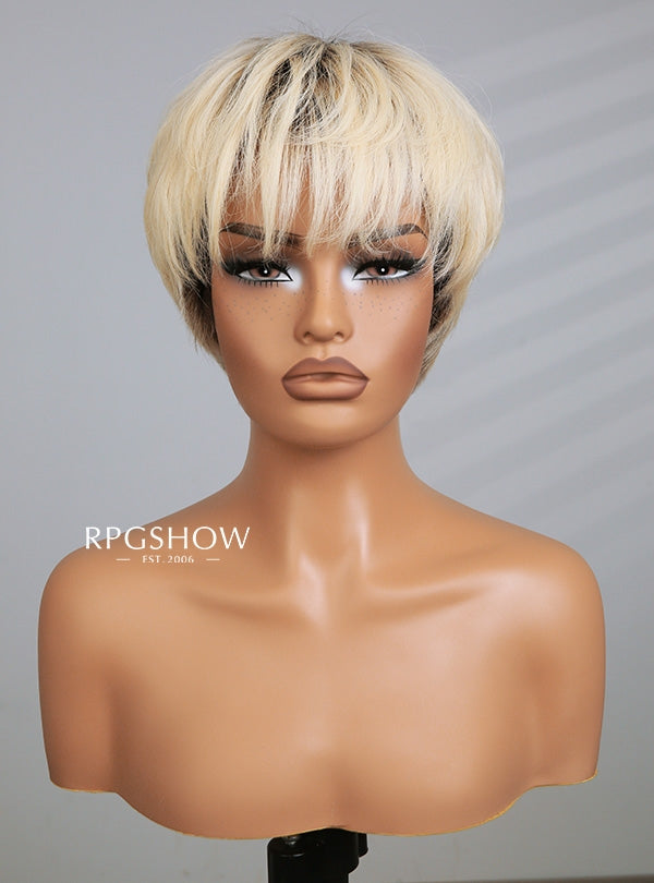 Blonde Long Pixie Haircuts Shaggy Cut Hair Lace Front Wig - Ashen008 - WL44