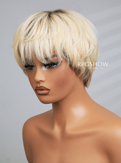 Blonde Long Pixie Haircuts Shaggy Cut Hair Lace Front Wig - Ashen008 - WL44