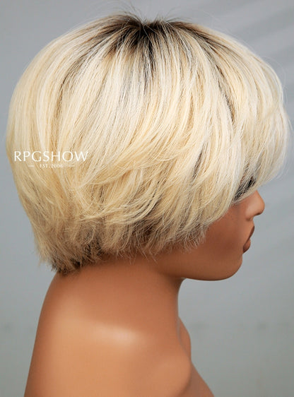 Blonde Long Pixie Haircuts Shaggy Cut Hair Lace Front Wig - Ashen008 - WL44