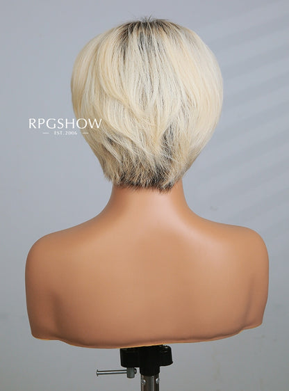Blonde Long Pixie Haircuts Shaggy Cut Hair Lace Front Wig - Ashen008 - WL44