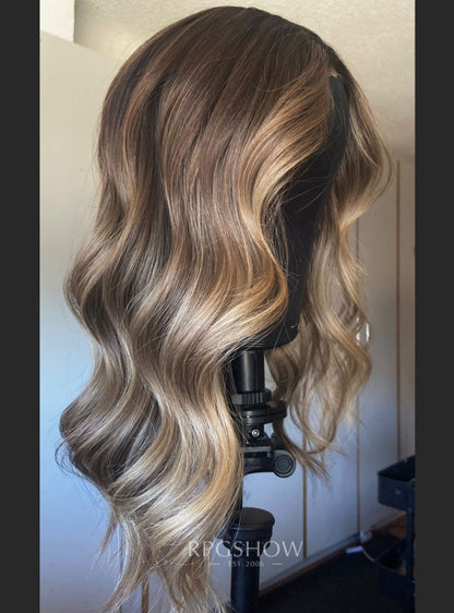 Brown with Beige Blonde Highlights Loose Wave 10x6 Lace Closure Wig - sofiathewigstylist018-Transparent Lace