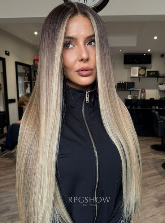 (Unité en stock) Perruque 13x6 200% cheveux humains lisses couleur crème - RAVENELYSE003