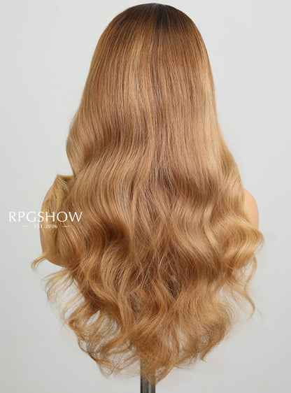 Dark Root Honey Beige Highlight Body Wave 13x6 Lace Front Wigs - jia031