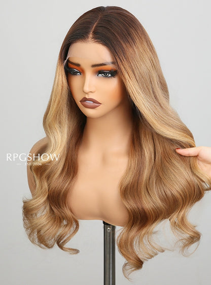 Dark Root Honey Beige Highlight Body Wave 13x6 Lace Front Wigs - jia031