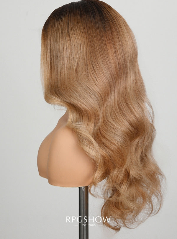 Dark Root Honey Beige Highlight Body Wave 13x6 Lace Front Wigs - jia031