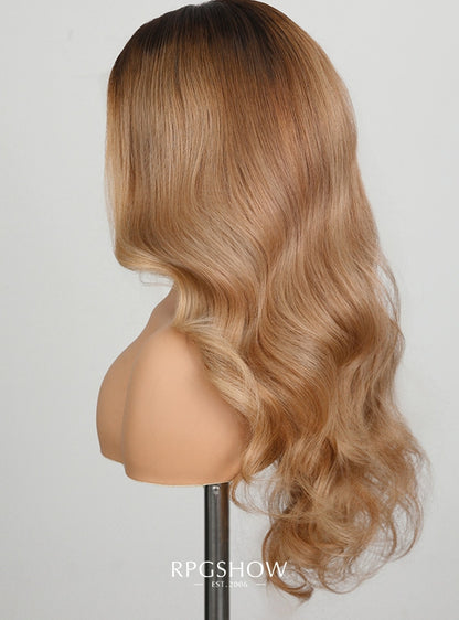 Dark Root Honey Beige Highlight Body Wave 13x6 Lace Front Wigs - jia031