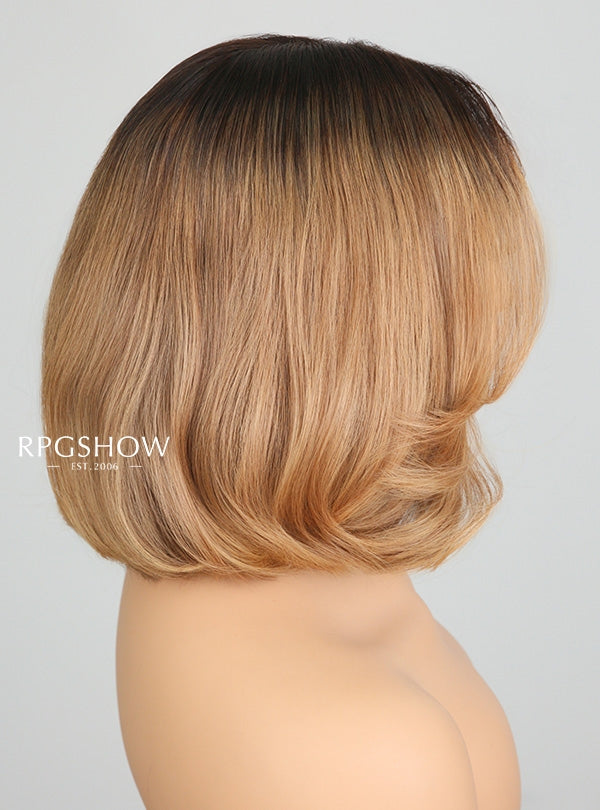 Dark Root Honey Blonde Layered Bob 90s Blowout Style 13x6 Lace Front Wigs - jia030