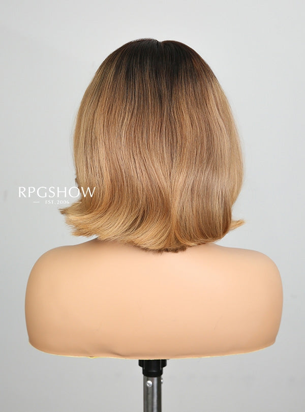 Dark Root Honey Blonde Layered Bob 90s Blowout Style 13x6 Lace Front Wigs - jia030