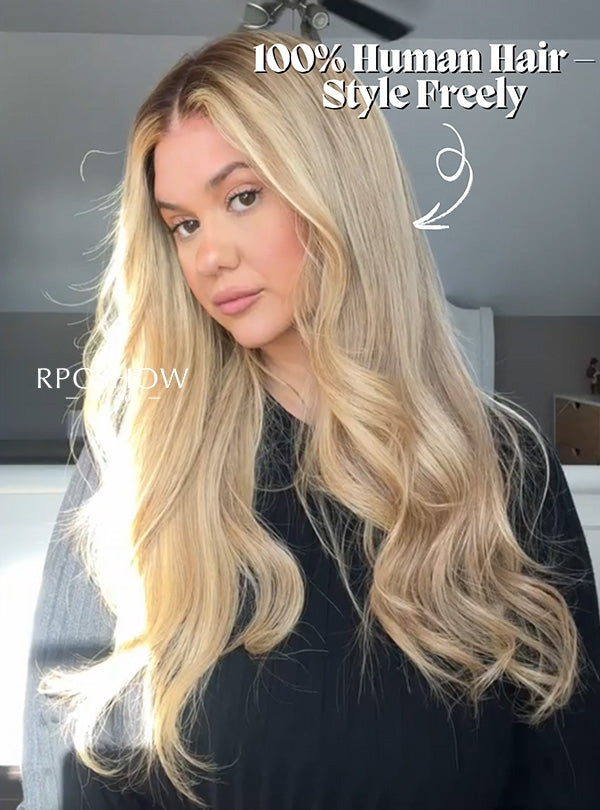 Long Straight Sandy Blonde with Highlights Maxipart Glueless Lace Closure Wig - hairbysam026