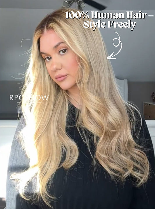 Long Straight Sandy Blonde with Highlights Maxipart Glueless Lace Closure Wig - hairbysam026