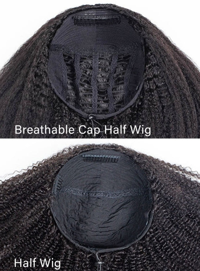 Kinky Straight Breathable Cap Half Wig - halfwig001-Brazilian Hair